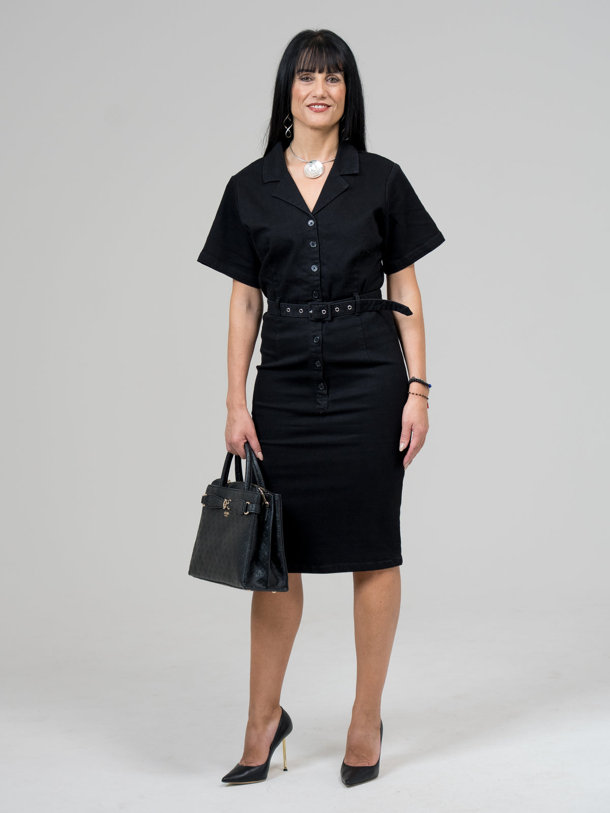 Abito a Matita in Denim Nero