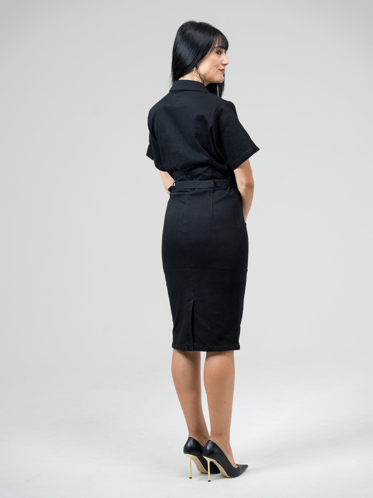 Abito a Matita in Denim Nero